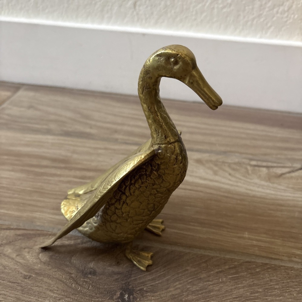 Vintage Brass Duck Figurine Wings Open 9" - Picture 4 of 7